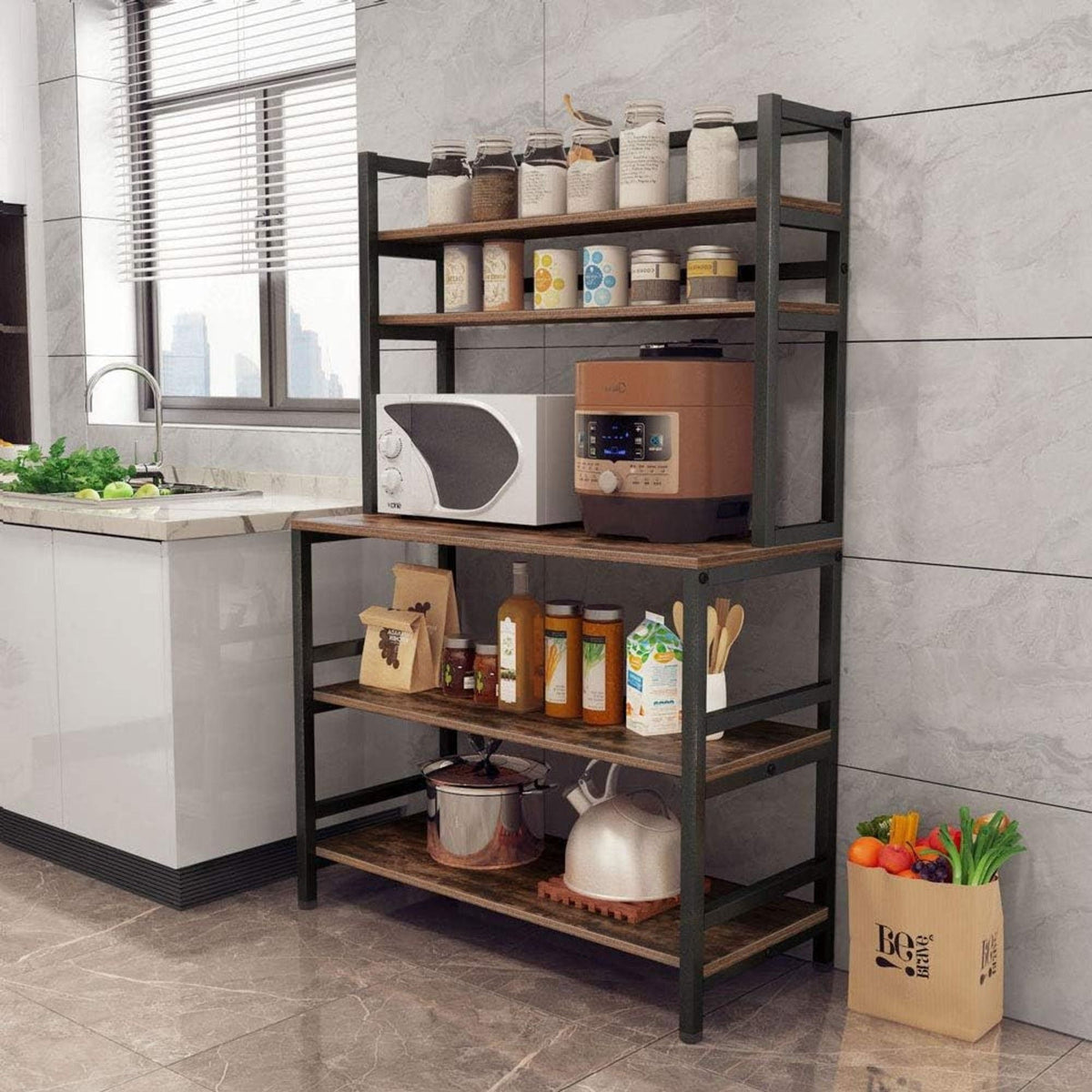 5 Tier Kitchen Bakers Rack with Hutch and Microwave Stand – view 4