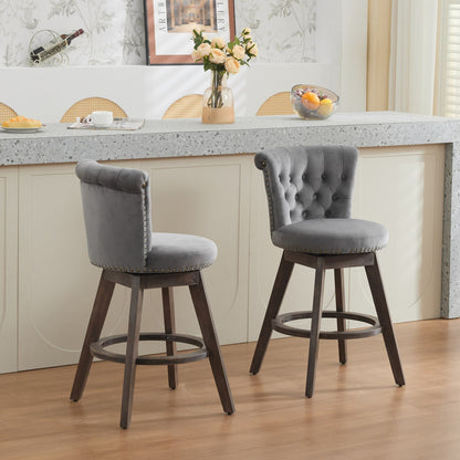 26" Gray Velvet Swivel Counter Height Bar Stools, Set of 2 – view 14