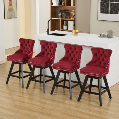 Wine Red Velvet Swivel Bar Stools with Button Tufting, Set of 2 – view 22