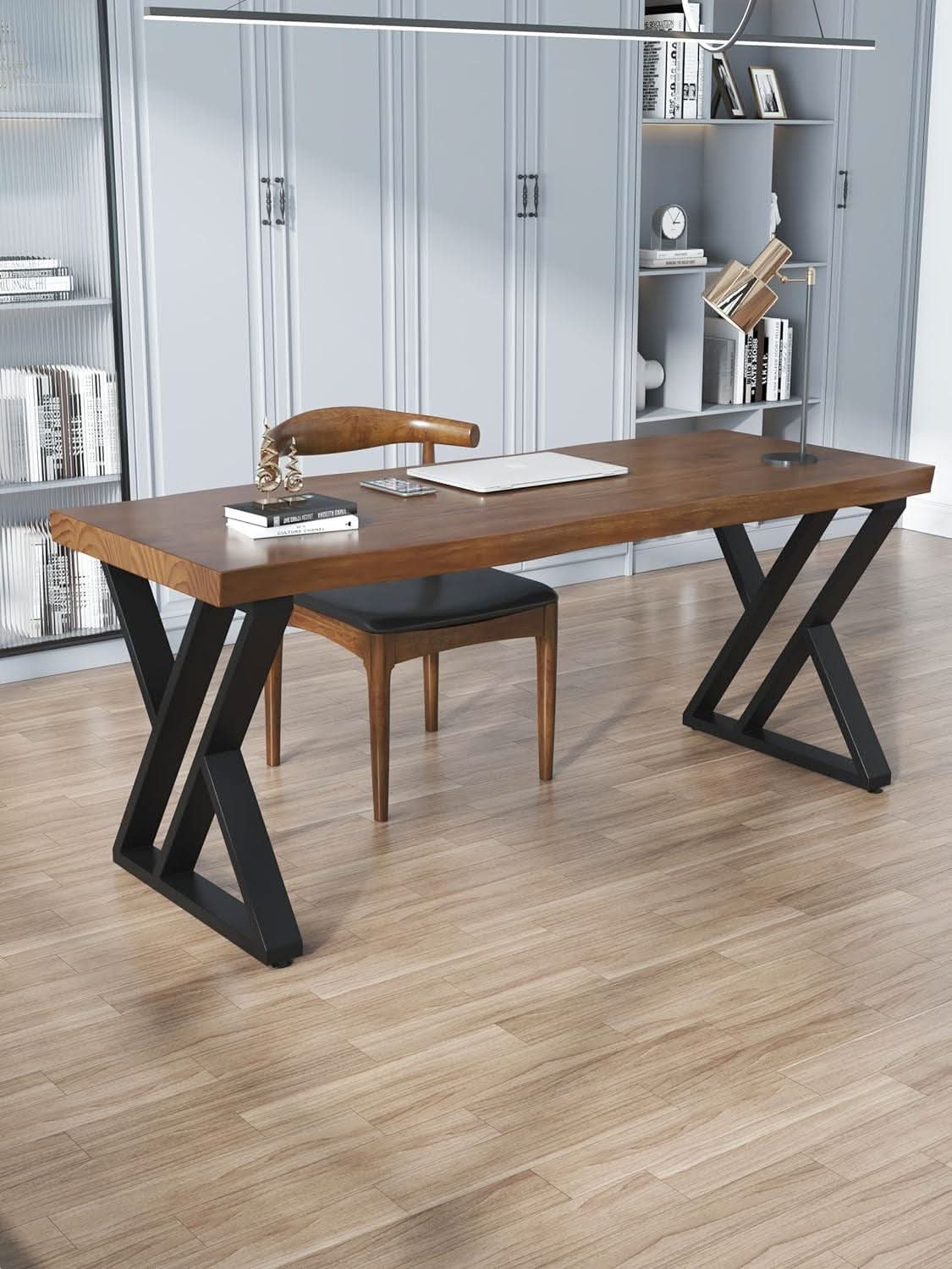 55.1-Inch Solid Wood Desk with Metal Legs, Rustic Aged Oak – view 5
