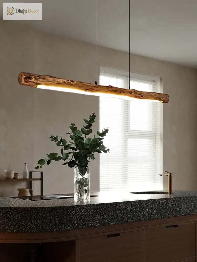 Minimalist Black Walnut Linear Pendant Light for Kitchen Island – view 5