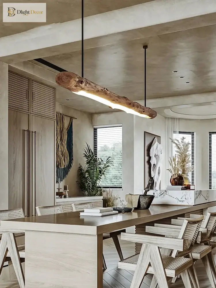 Minimalist Black Walnut Linear Pendant Light for Kitchen Island – view 3