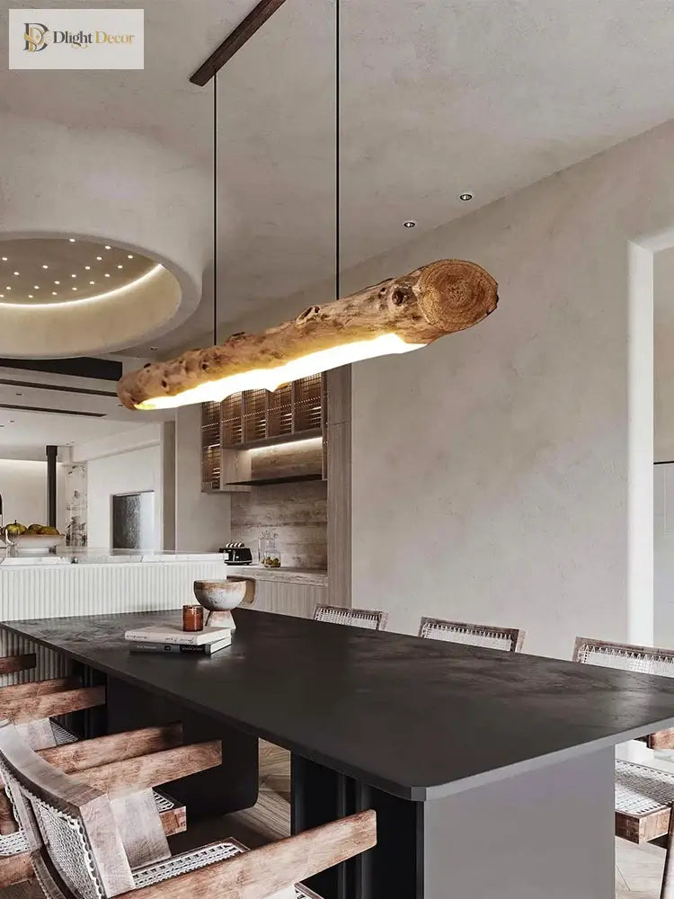 Minimalist Black Walnut Linear Pendant Light for Kitchen Island – view 2