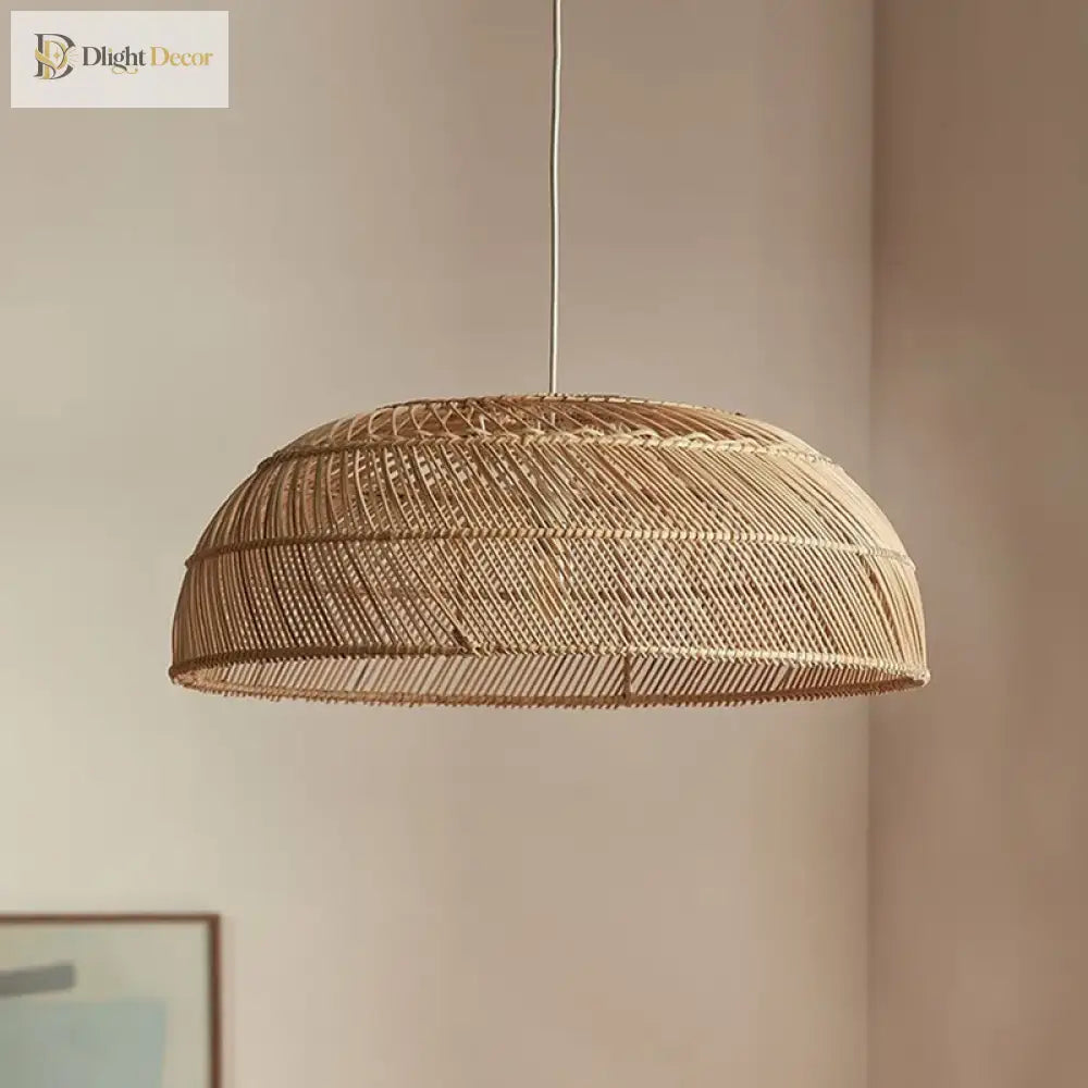 Chinoiserie Handmade Flat Rattan Pendant Light for Dining Room – view 2