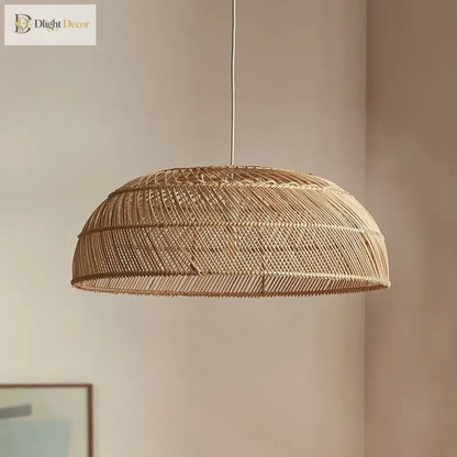 Chinoiserie Handmade Flat Rattan Pendant Light for Dining Room – view 2