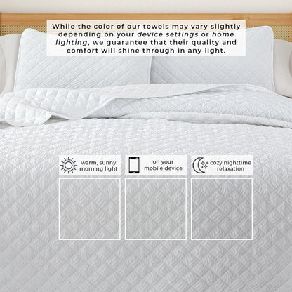 White Diamond Embossed Reversible Quilt Set – Diamond Microsculpt – view 6