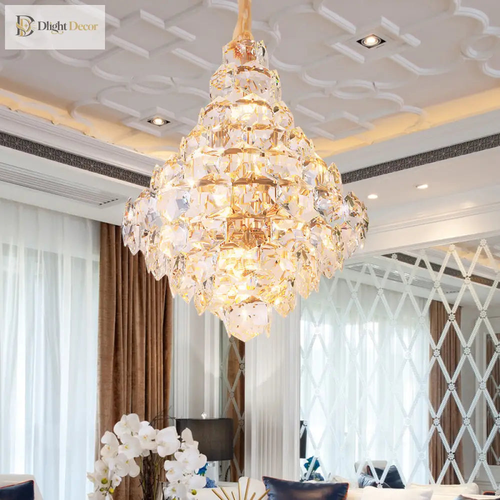 Clara Modern Gold Crystal Chandelier with Cascading Teardrops – view 4