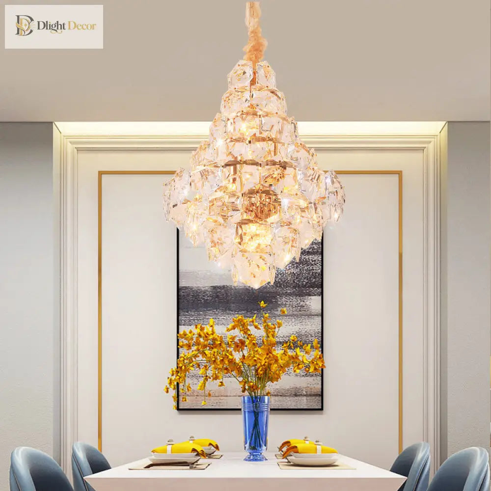 Clara Modern Gold Crystal Chandelier with Cascading Teardrops – view 6