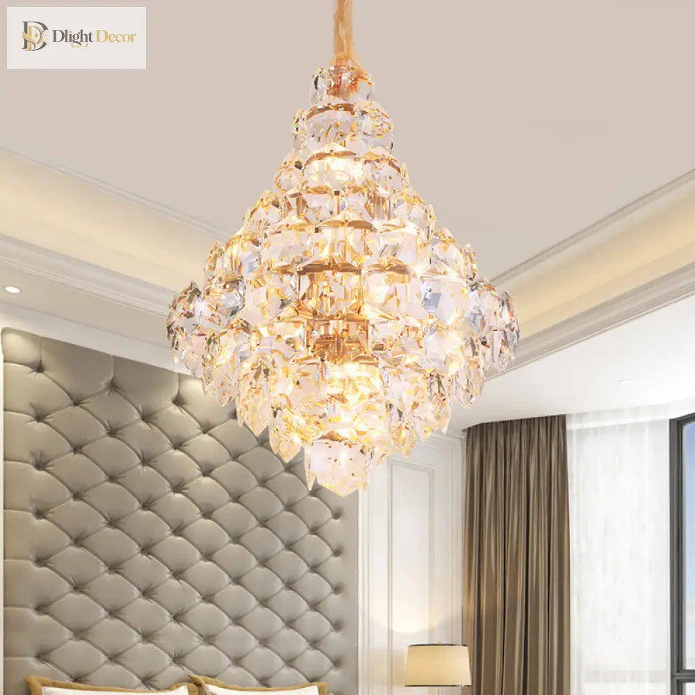 Clara Modern Gold Crystal Chandelier with Cascading Teardrops – view 7