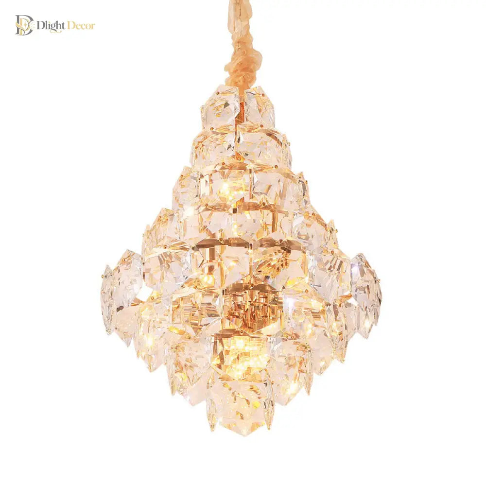 Clara Modern Gold Crystal Chandelier with Cascading Teardrops – view 3