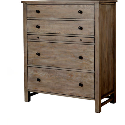 Classic 5-Drawer Pine Chest with Pullout Desk Shelf, Natural Gray – view 3