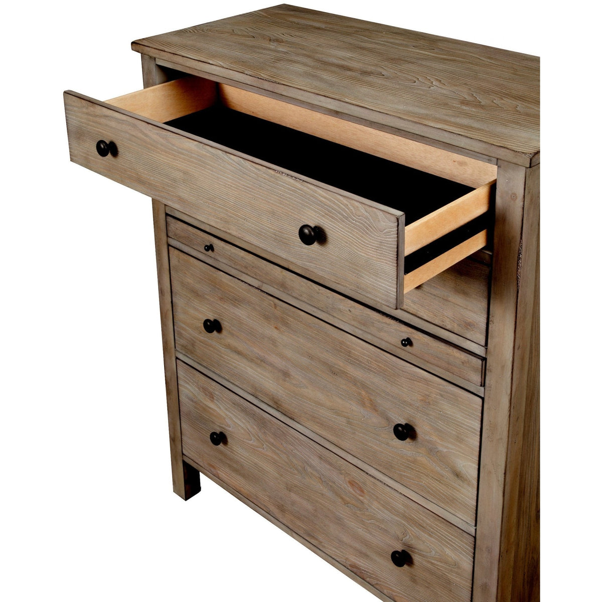Classic 5-Drawer Pine Chest with Pullout Desk Shelf, Natural Gray – view 5