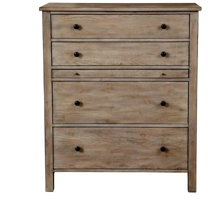 Classic 5-Drawer Pine Chest with Pullout Desk Shelf, Natural Gray – view 2