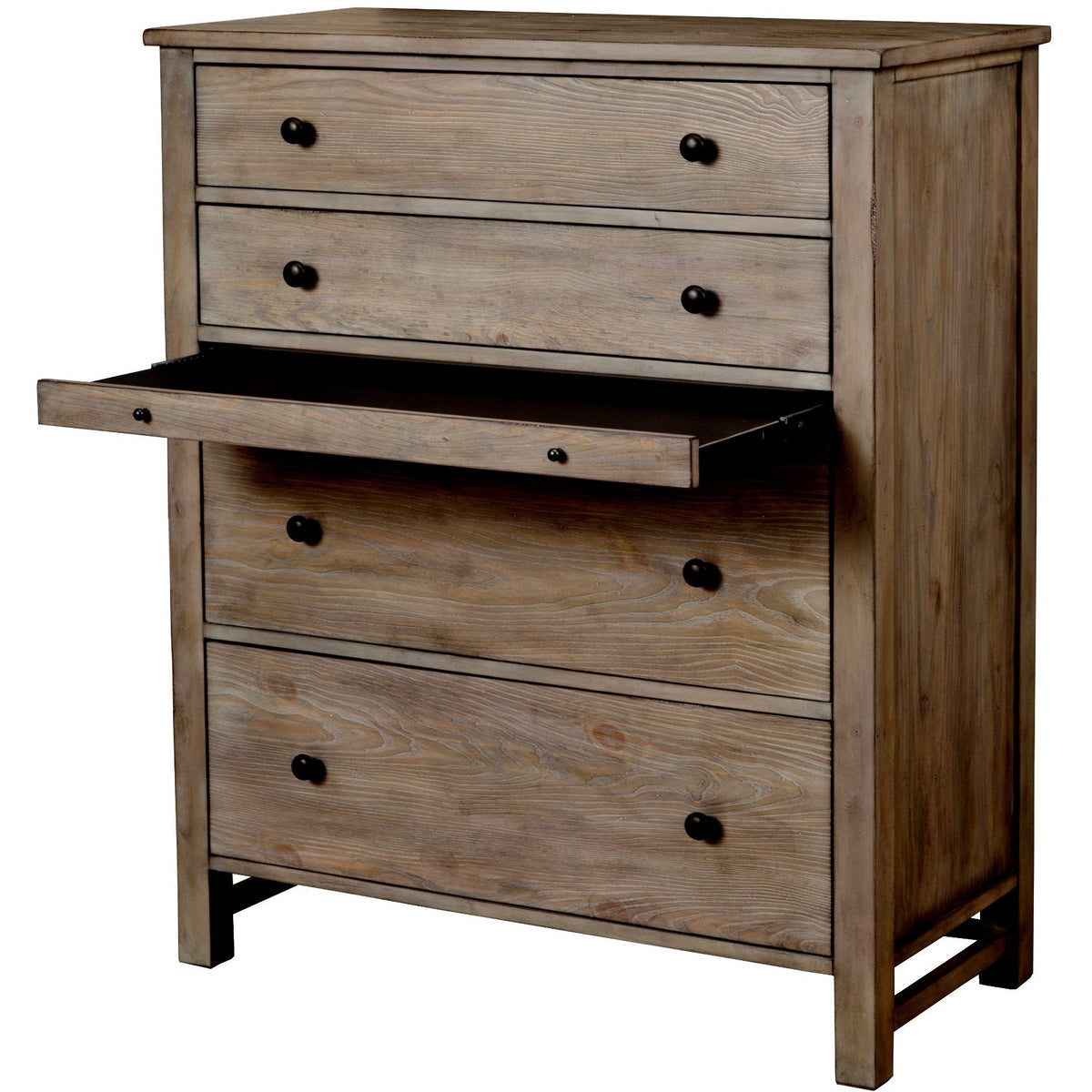 Classic 5-Drawer Pine Chest with Pullout Desk Shelf, Natural Gray – view 4