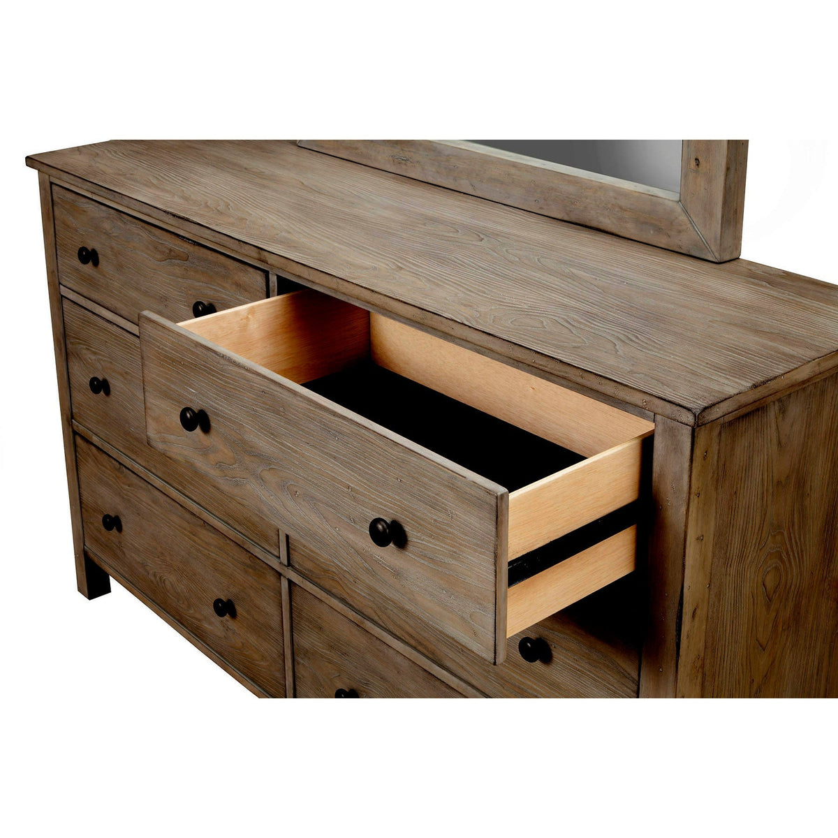 Classic Pine 6-Drawer Dresser in Natural Gray with Brass Knobs – view 3