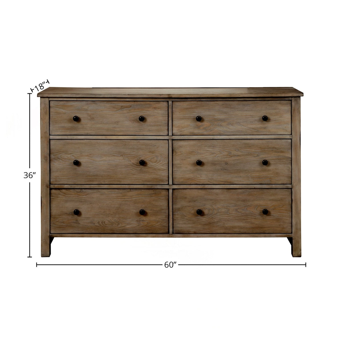 Classic Pine 6-Drawer Dresser in Natural Gray with Brass Knobs – view 7