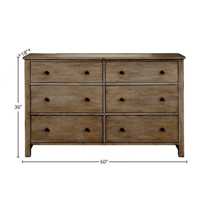Classic Pine 6-Drawer Dresser in Natural Gray with Brass Knobs – view 7