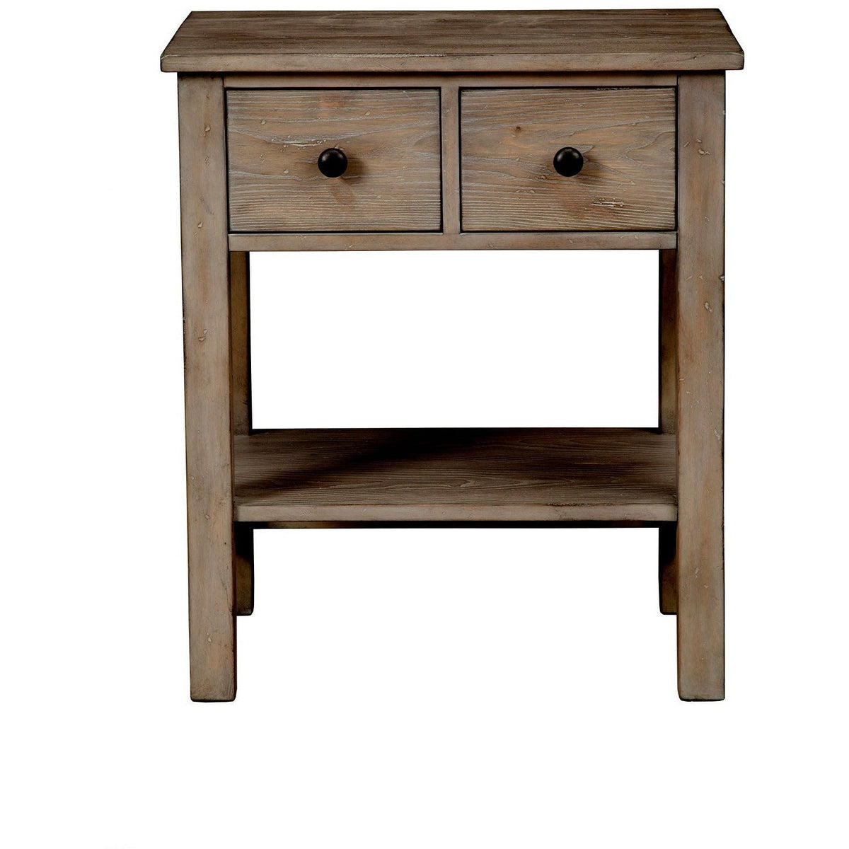 Classic French-Inspired Pine Nightstand in Natural Grey with Brass Knobs – view 3
