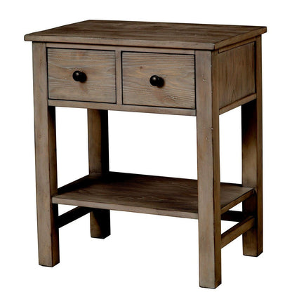 Classic French-Inspired Pine Nightstand in Natural Grey with Brass Knobs – view 2