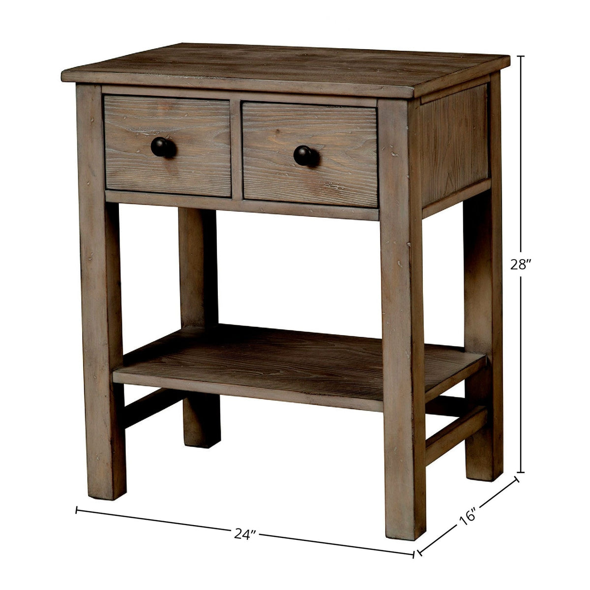 Classic French-Inspired Pine Nightstand in Natural Grey with Brass Knobs – view 6