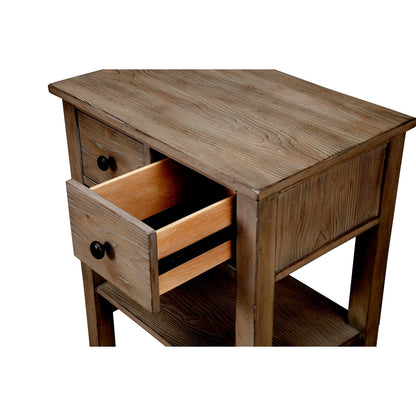 Classic French-Inspired Pine Nightstand in Natural Grey with Brass Knobs – view 4