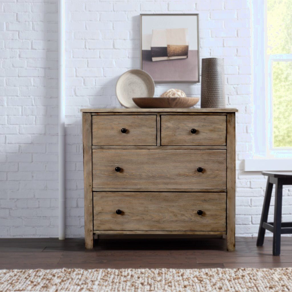 Natural Gray Pine Solids Accent Chest with Four Drawers