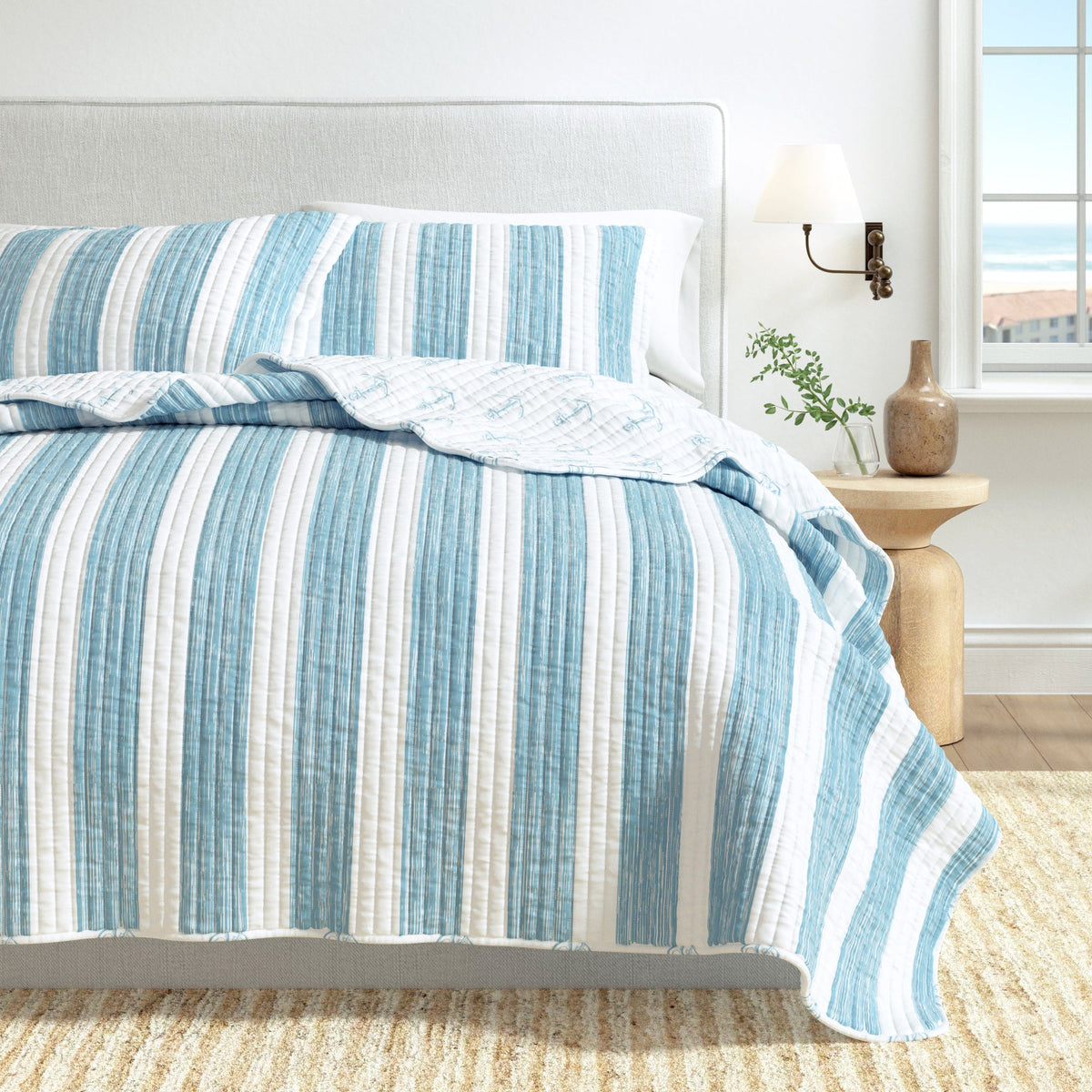 Casco Bay Blue and Taupe Coastal Farmhouse Quilt Set – view 6