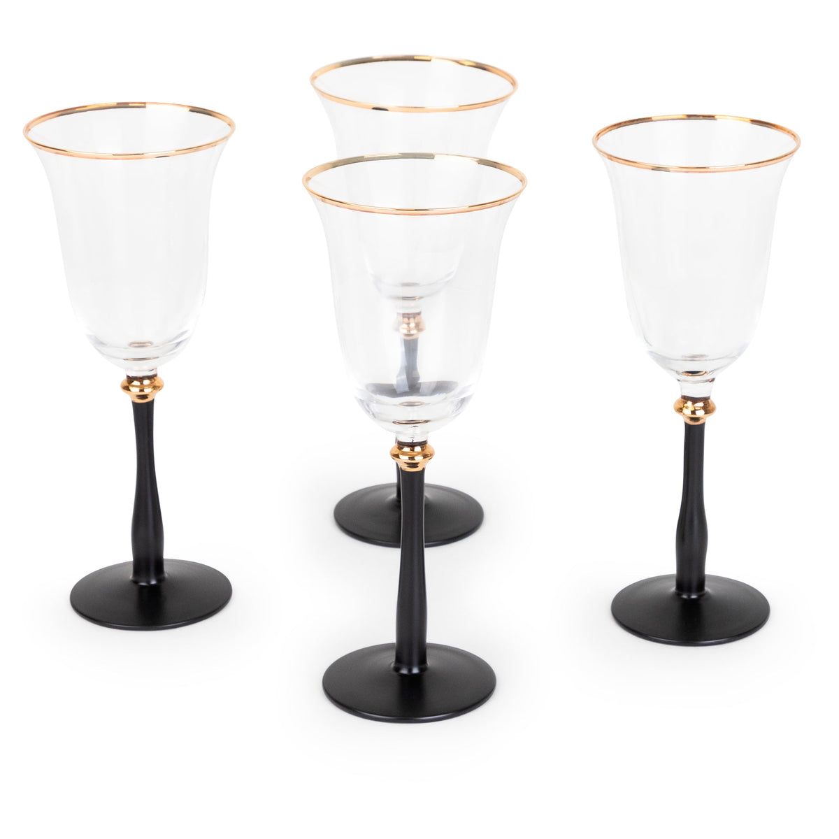 Black Stemmed Clear Wine Glasses with 14k Gold Rim, Set of 4 – view 2