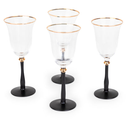 Black Stemmed Clear Wine Glasses with 14k Gold Rim, Set of 4 – view 2
