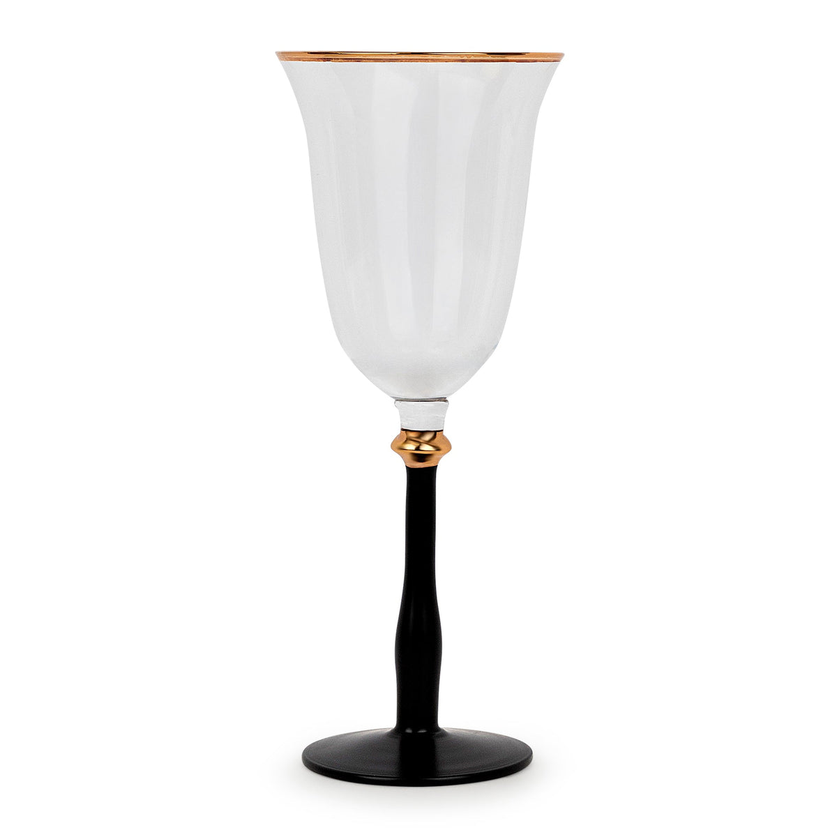Glass Wine Glasses with Black Stems and Gold Rims - Set of 4