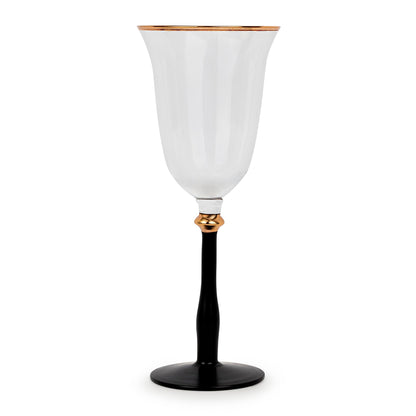 Glass Wine Glasses with Black Stems and Gold Rims - Set of 4