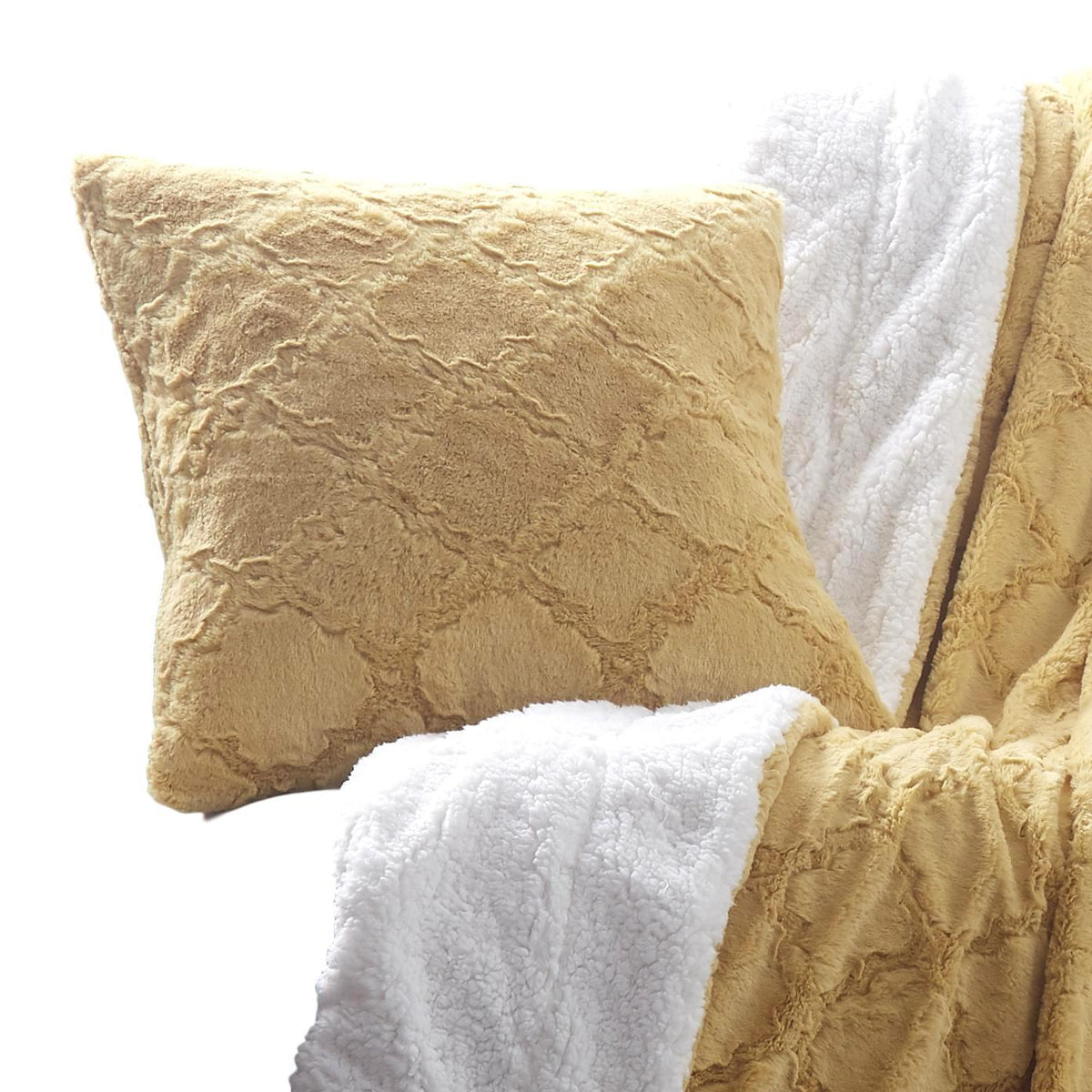 Mustard Yellow Faux Fur Moroccan Lattice Cushion Cover & Euro Sham