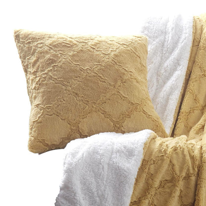 Mustard Yellow Faux Fur Moroccan Lattice Cushion Cover & Euro Sham