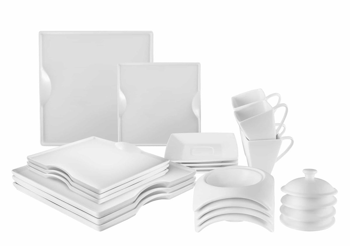 Modern Square White Porcelain Dinnerware Set, 20 Piece Service for 4 – view 18