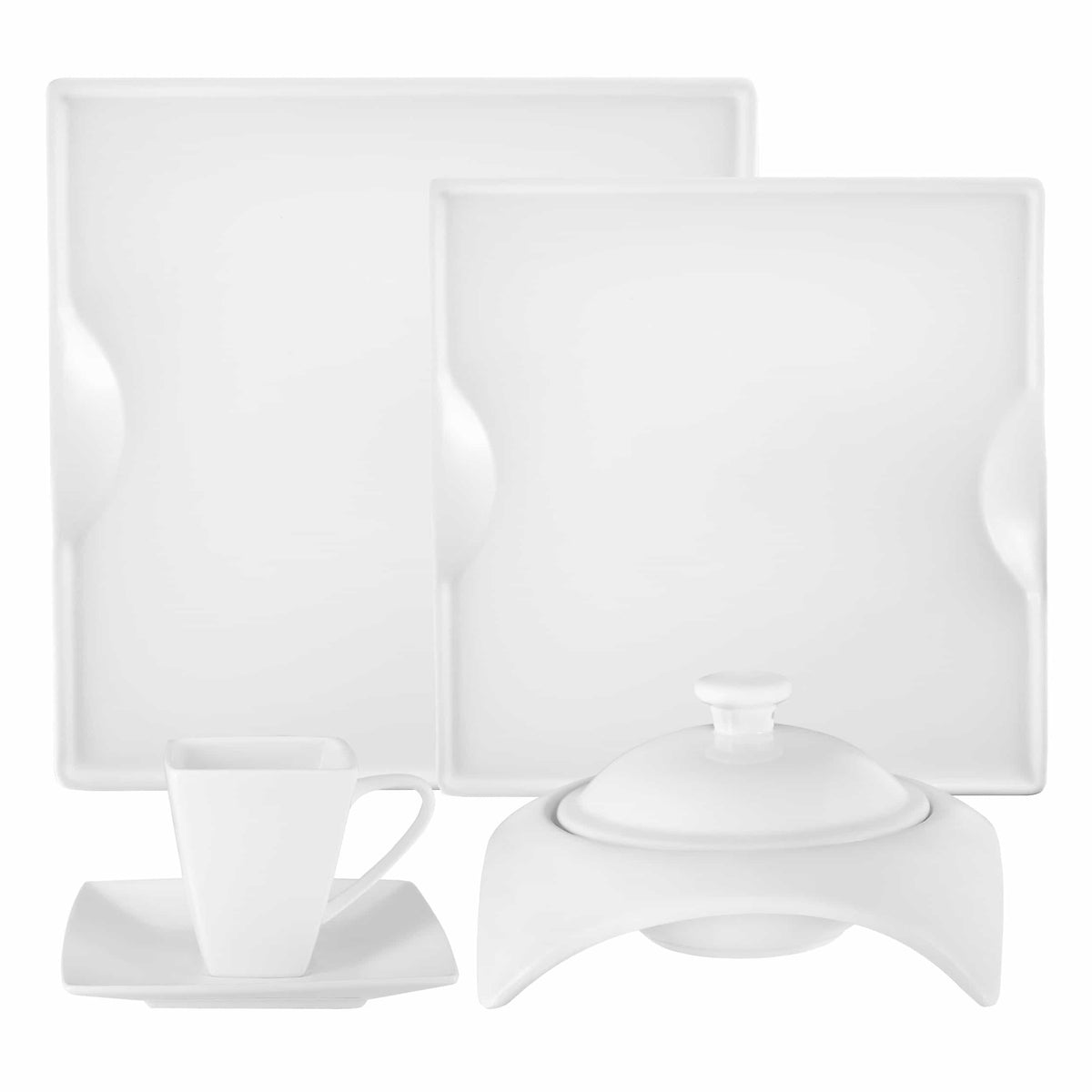 Modern Square White Porcelain Dinnerware Set, 20 Piece Service for 4 – view 9