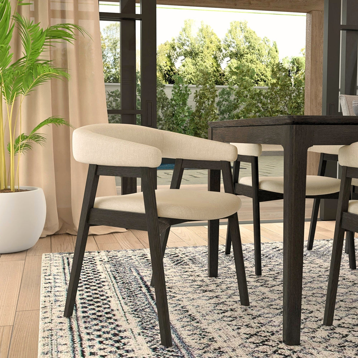 Cove Curved Back Upholstered Dining Chairs, Solid Rubberwood, Set of 2 – view 9