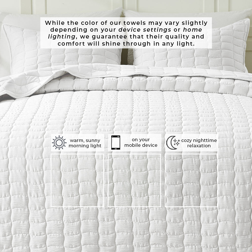 Gauze-Like Wave Stitch Quilt Set with Shams in White or Bone – view 6