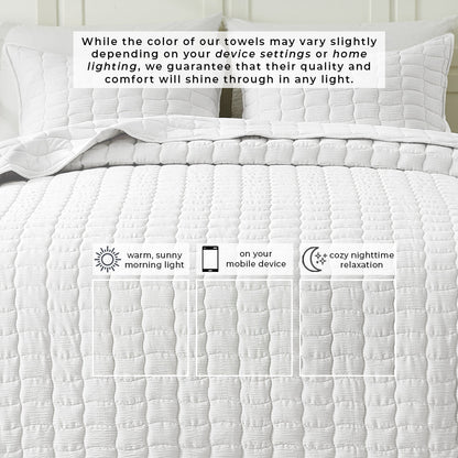 Gauze-Like Wave Stitch Quilt Set with Shams in White or Bone – view 6