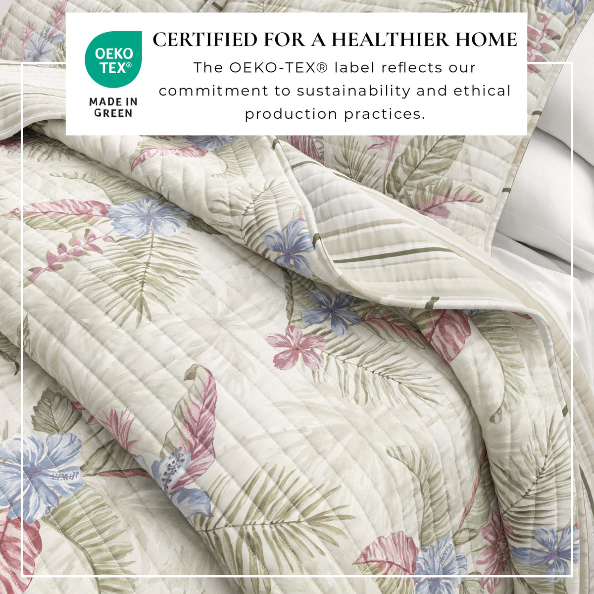 Palm Leaf and Bloom Printed Cotton Quilt Set – Mendocino Collection – view 11