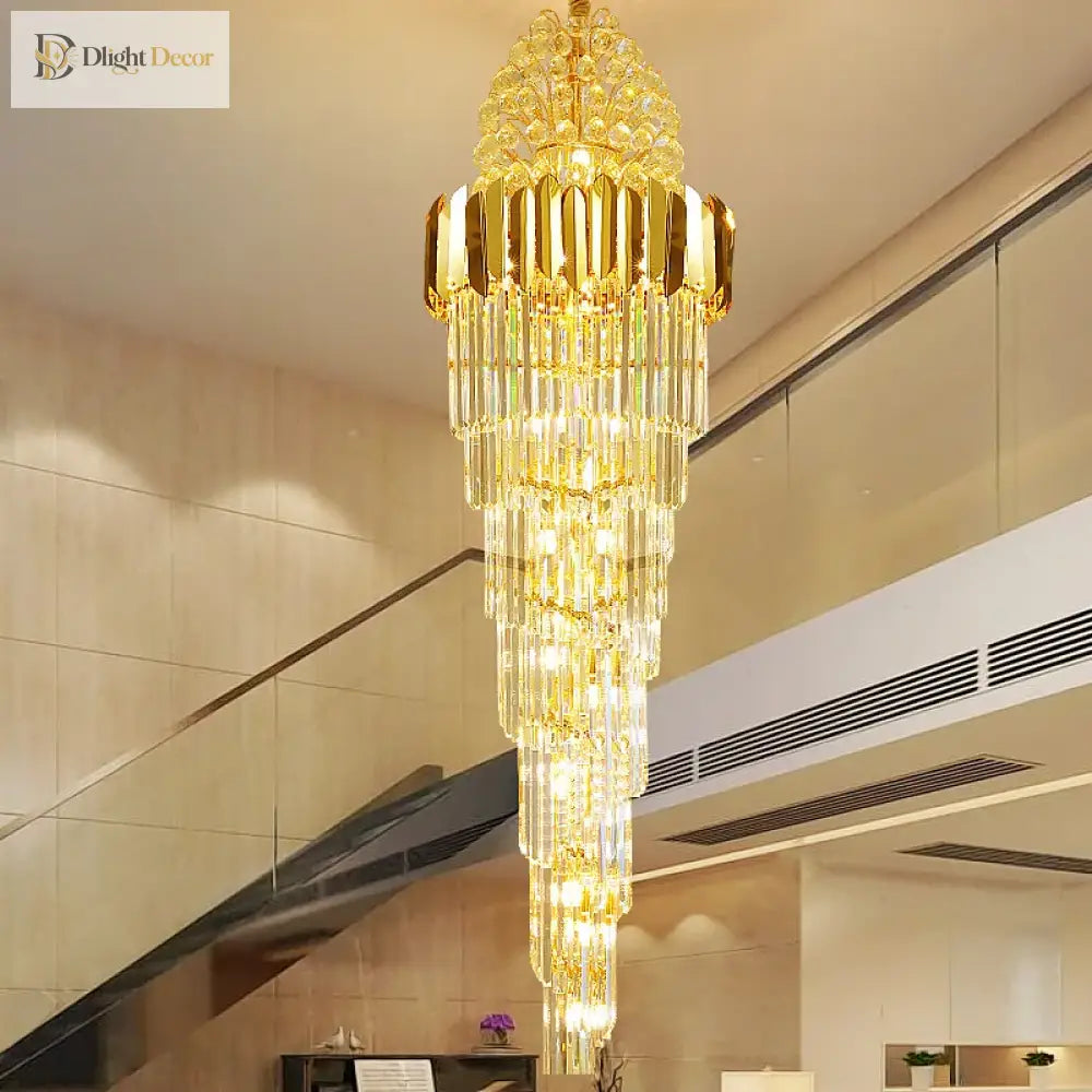 Long Crystal Staircase Chandelier for Living Room and Loft – view 2