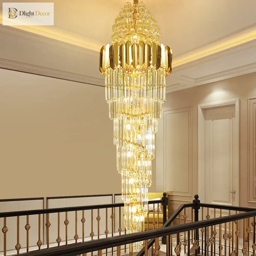 Long Crystal Staircase Chandelier for Living Room and Loft – view 4
