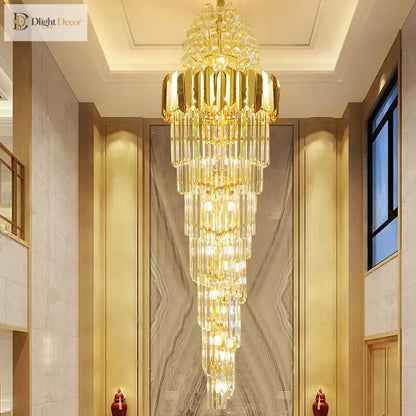 Long Crystal Staircase Chandelier for Living Room and Loft – view 3