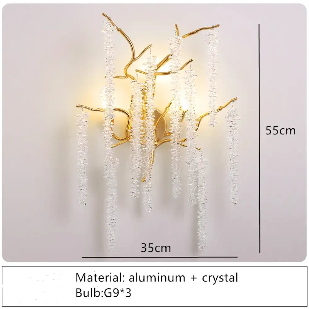 Crystal Cherry Blossom Wall Sconce – Gold Modern Bedroom and Hallway Light – view 7
