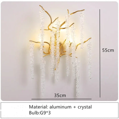 Crystal Cherry Blossom Wall Sconce – Gold Modern Bedroom and Hallway Light – view 7