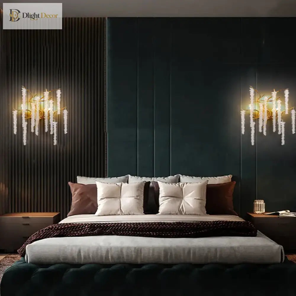 Crystal Cherry Blossom Wall Sconce – Gold Modern Bedroom and Hallway Light – view 3