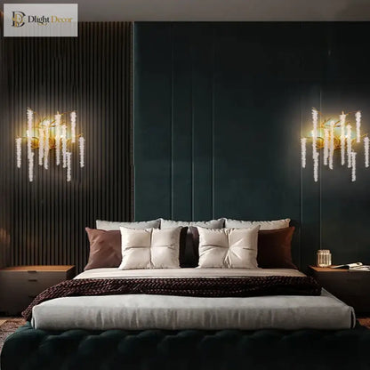 Crystal Cherry Blossom Wall Sconce – Gold Modern Bedroom and Hallway Light – view 3
