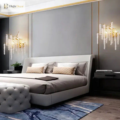 Crystal Cherry Blossom Wall Sconce – Gold Modern Bedroom and Hallway Light – view 6