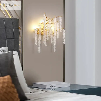Crystal Cherry Blossom Wall Sconce – Gold Modern Bedroom and Hallway Light – view 4