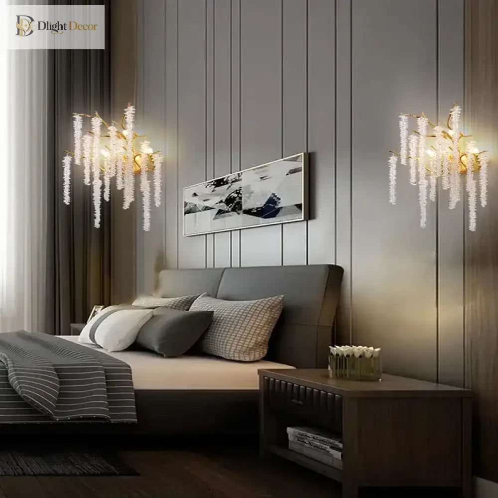 Crystal Cherry Blossom Wall Sconce – Gold Modern Bedroom and Hallway Light – view 5