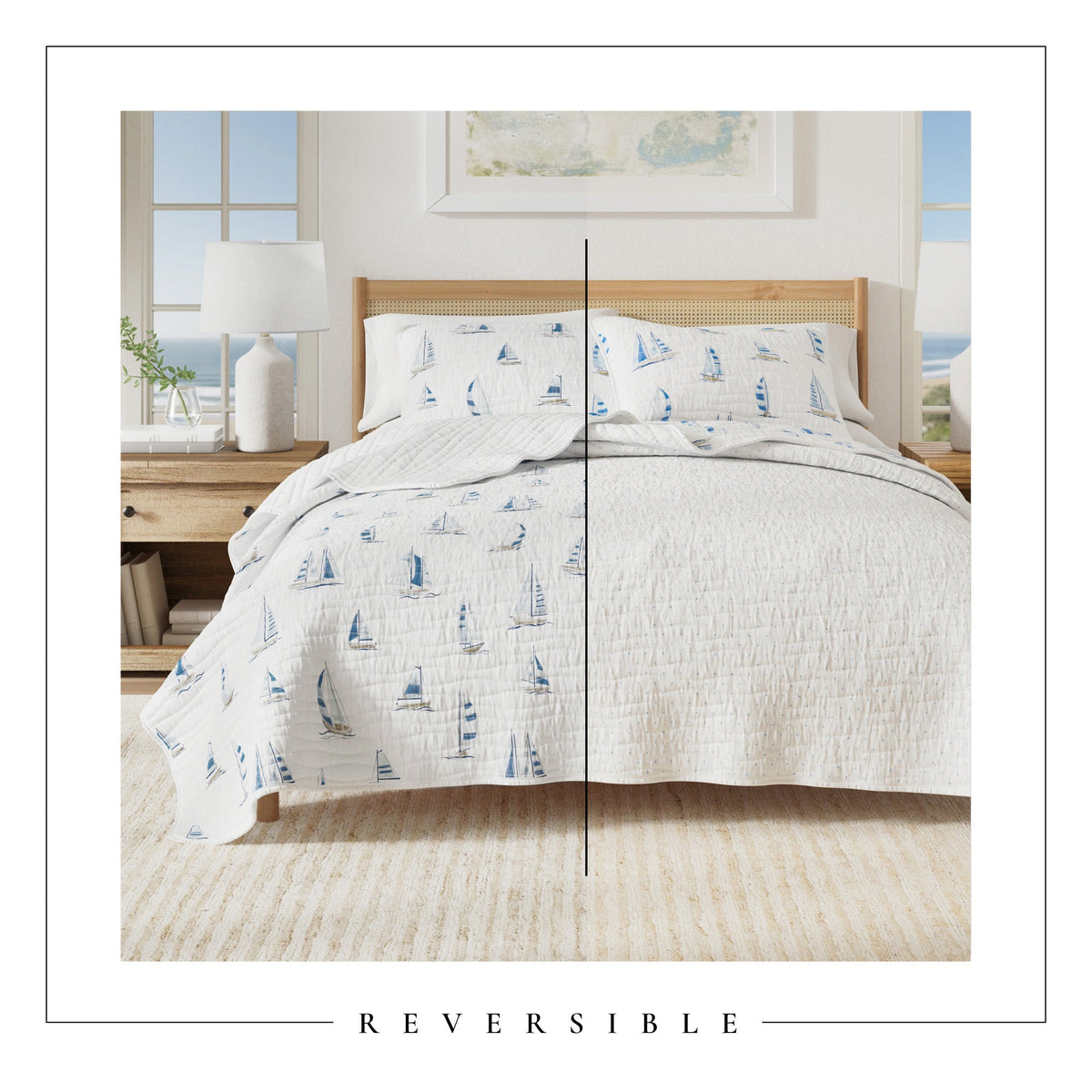 Blue Watercolor Sailboat Coastal Quilt Set – Marzano Collection – view 5